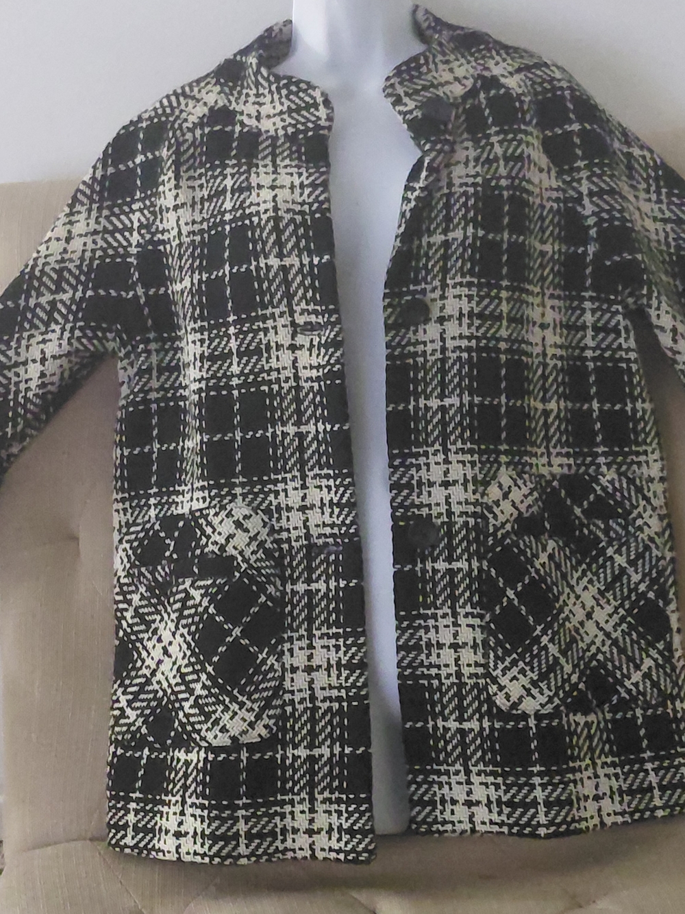 Rafaella Black and White Plaid Pea Coat